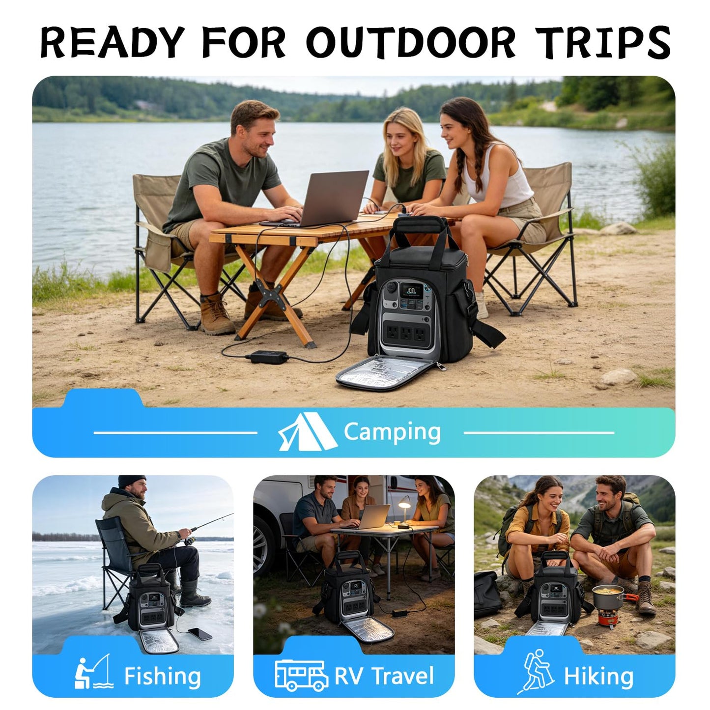 Travel Bag Compatible with Anker SOLIX C300, Portable Power Station, Protective Storage Bag for 288Wh LiFePO4 Battery, Portable Generator Organizer with Pockets & Shoulder Strap for Camping Travel