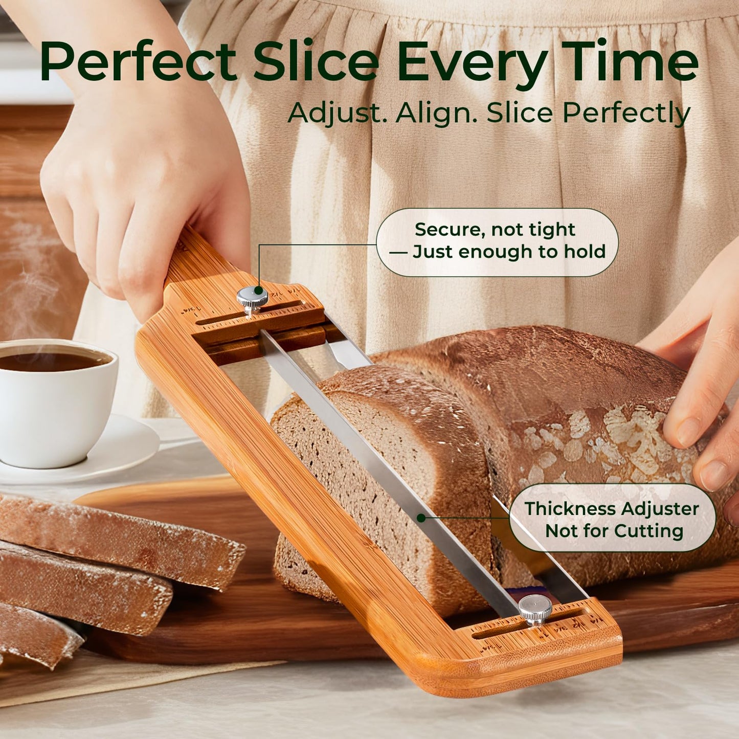 keechee Bread Pilot Adjustable Bread Knife – Upgraded Bread Slicer for Homemade & Sourdough Loaves, Serrated Stainless Blade with Precision Thickness Guide, Gift for Artisan Bakers