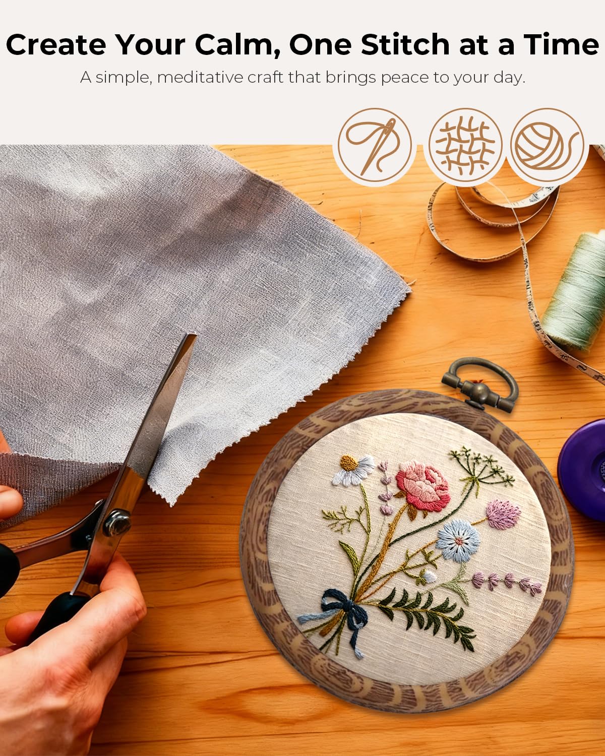 24 PCS 5Inch Round Embroidery Hoop Ring, Imitated Wood Cross Stitch Display Frame,Rubber Material Embroidery Hoop Kits for DIY Craft Sewing Hanging Gifts Christmas Halloween Ornament