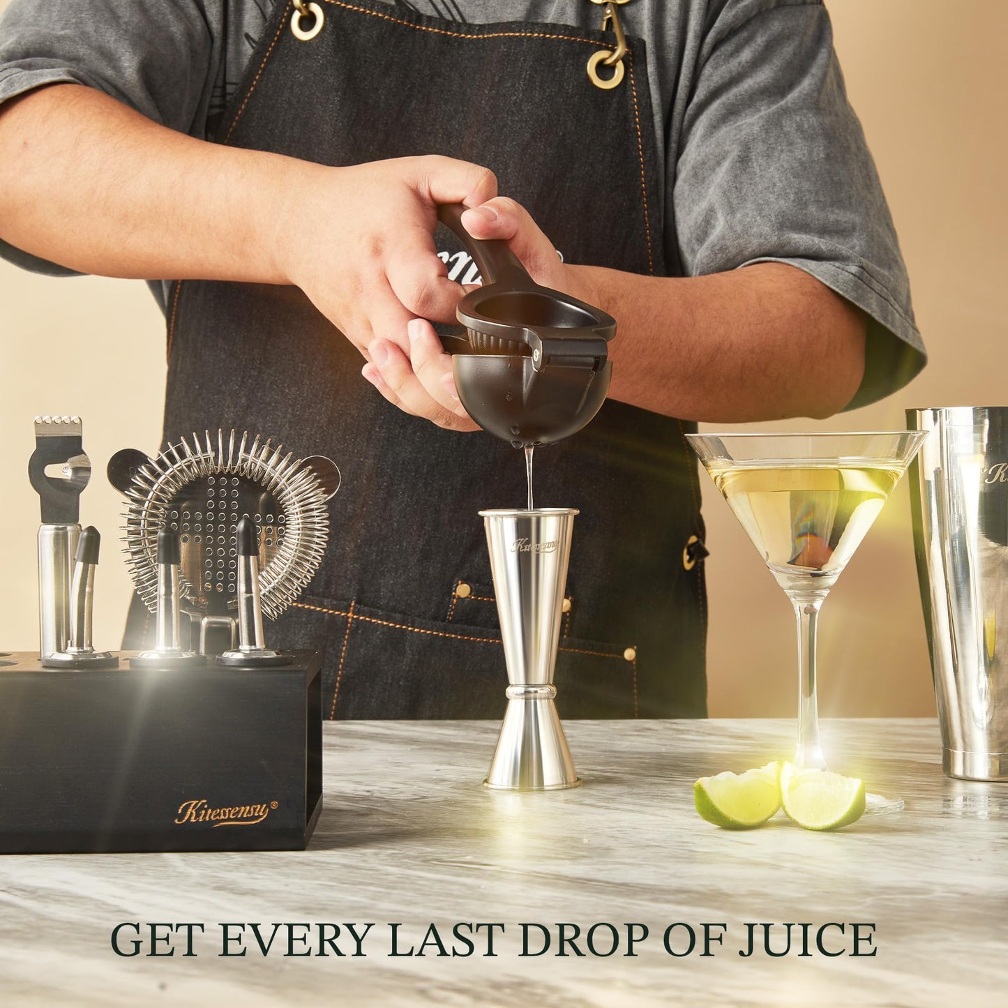 KITESSENSU Boston Shaker Set Mixology Bartender Kit | Premium Cocktail Shaker Kit with Stand Professional Home Bar Tools Accessories: Martini Shaker, Citrus Tools, Fine Mesh Strainers, Muddler, Jigger