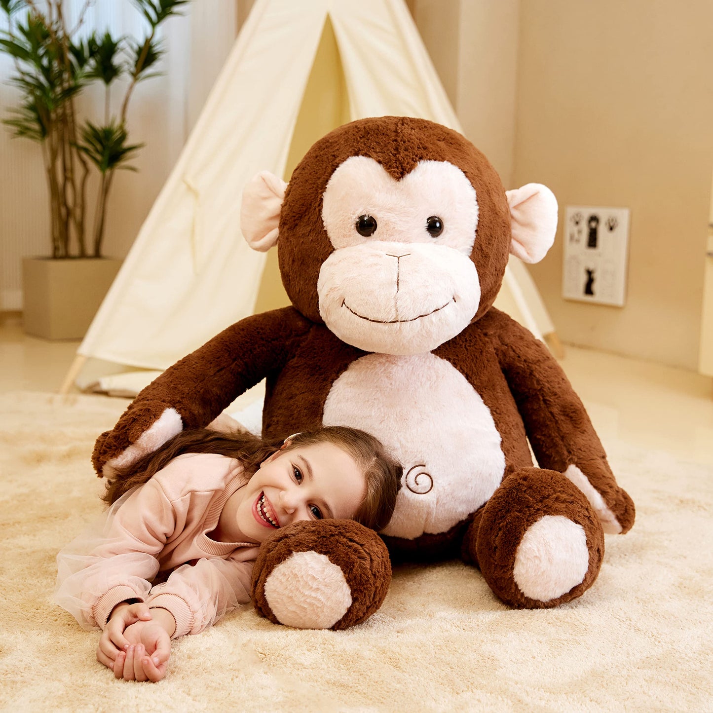 IKASA Giant Monkey Stuffed Animal Plush Toy,Large Big Jumbo Soft Toys,30" Huge Size Cute Fluffy Plushy Fat Oversized Plushie,Gifts for Kids Girls Boys