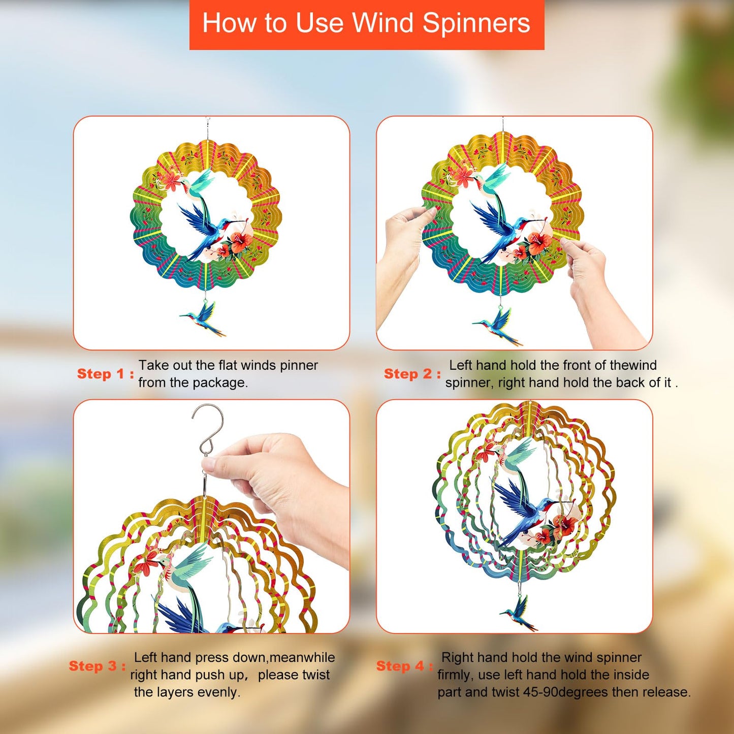 Hummingbird Metal Wind Spinners, Hummingbird Gifts for Mothers Day Women Mom Grandma Wife Men, 12 inch 3D Stainless Steel Hanging Wind Spinner for Outdoor Indoor Yard Art Garden Christmas Decorations
