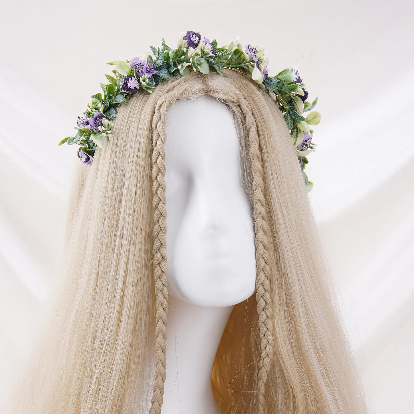 KorViSHOW Fairy Flower Crown Headband - Handmade Forest Floral Headpiece Eucalyptus Purple Flower Headwear Renaissance Hair Accessories for Women Girls Bridal Wedding Festival Cosplay Headdress