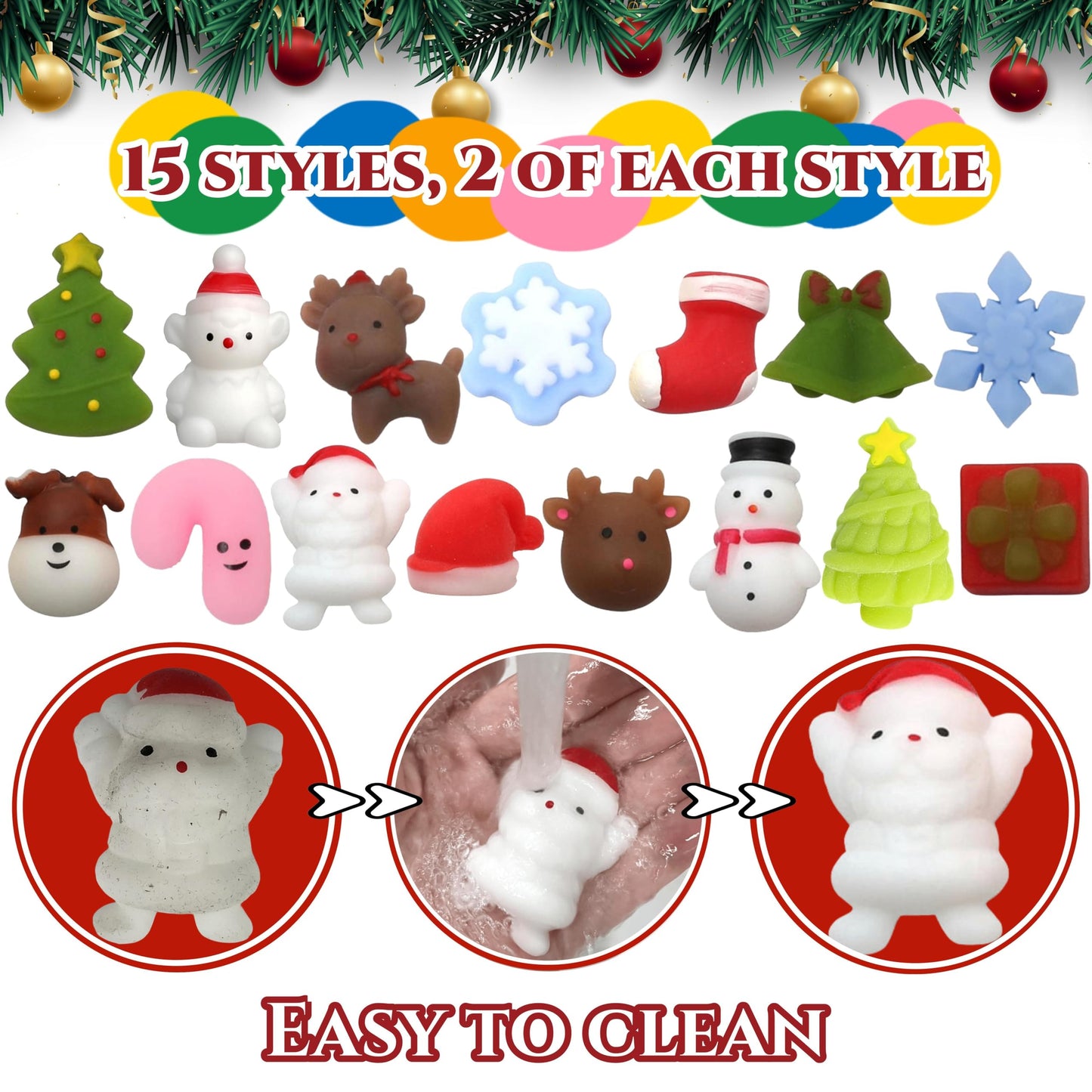 Christmas Squishies Mochi Squishy Toys, 30 PCS Christmas Toys for Kids Christmas Party Favors Stocking Stuffers Gifts, Christmas Goodie Bag Stuffers Stress Reliever Toy Pack