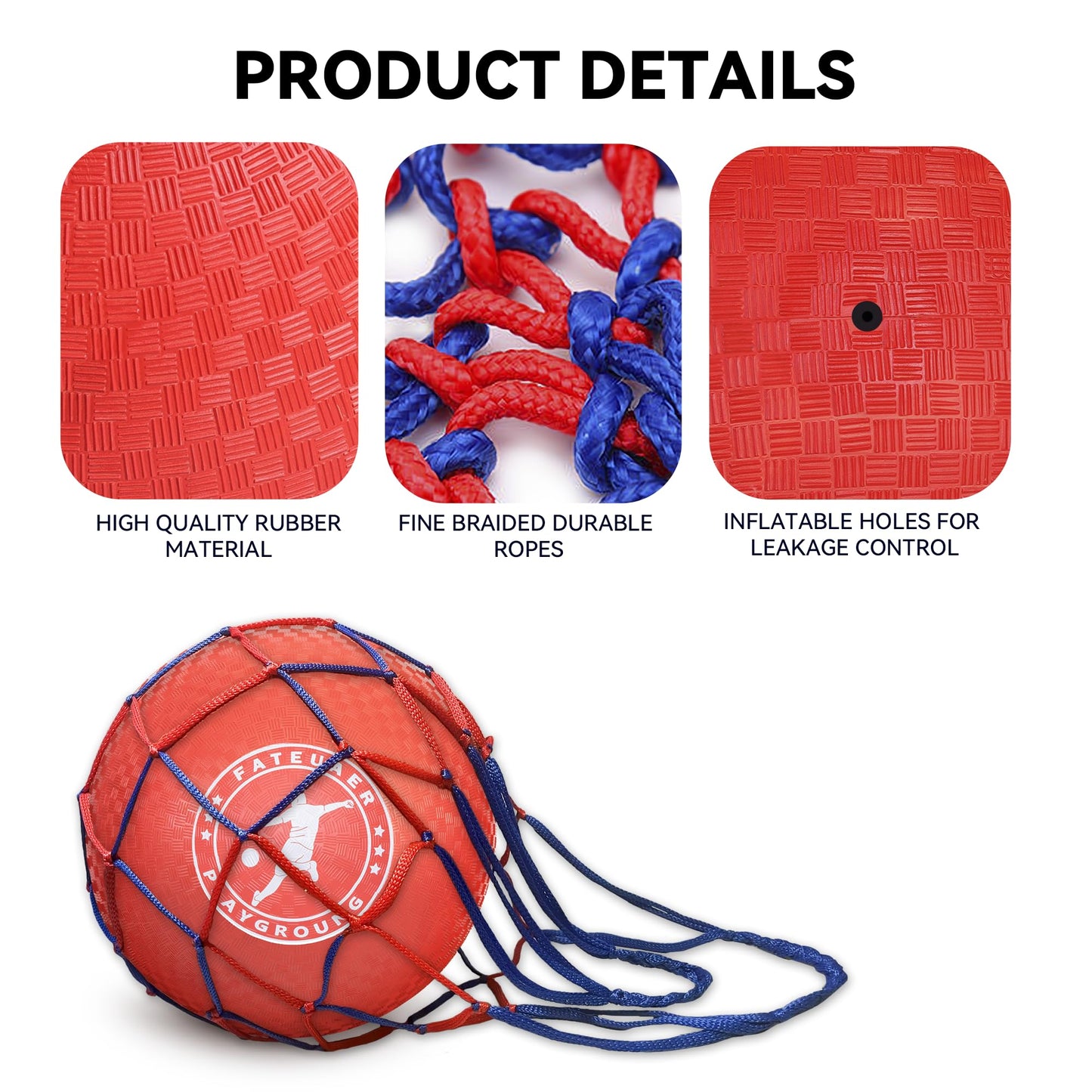 FATEUAER 10 Inch Kickball Set, Playground Ball with Carrying Bag, Dodge Balls for Kids and Adults, Bouncing Sport Handball and Toy Ball, Outdoor Balls Official Camps (10 Inch Red&Blue 4 Pack)