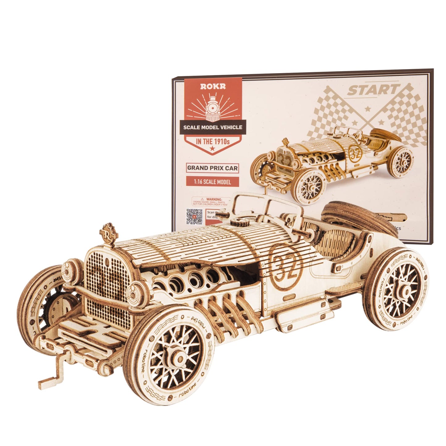 ROKR 3D Wooden Puzzle for Adults-Mechanical Car Model Kits-Brain Teaser Puzzles-Vehicle Building Kits-Unique Gift for Adults on Birthday/Christmas Day(1:16 Scale)(MC401-Grand Prix Car)