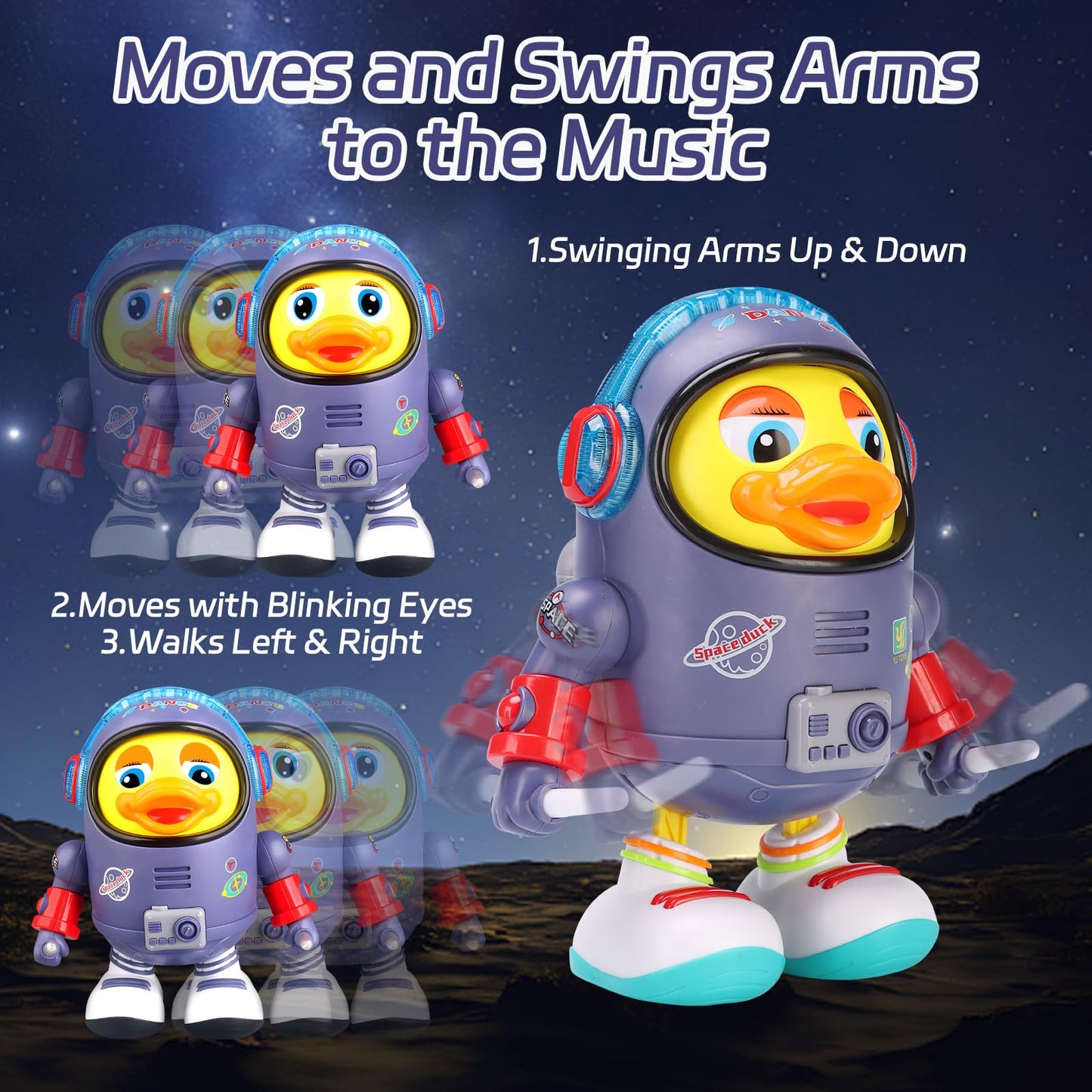 Dancing Space Duck Toy, Electric Dancing Duck Toy Baby Musical Toys, Cute Singing Walking Duck Toys with Music & LED Lights for Toddlers Kids Birthday Gifts (Blue)