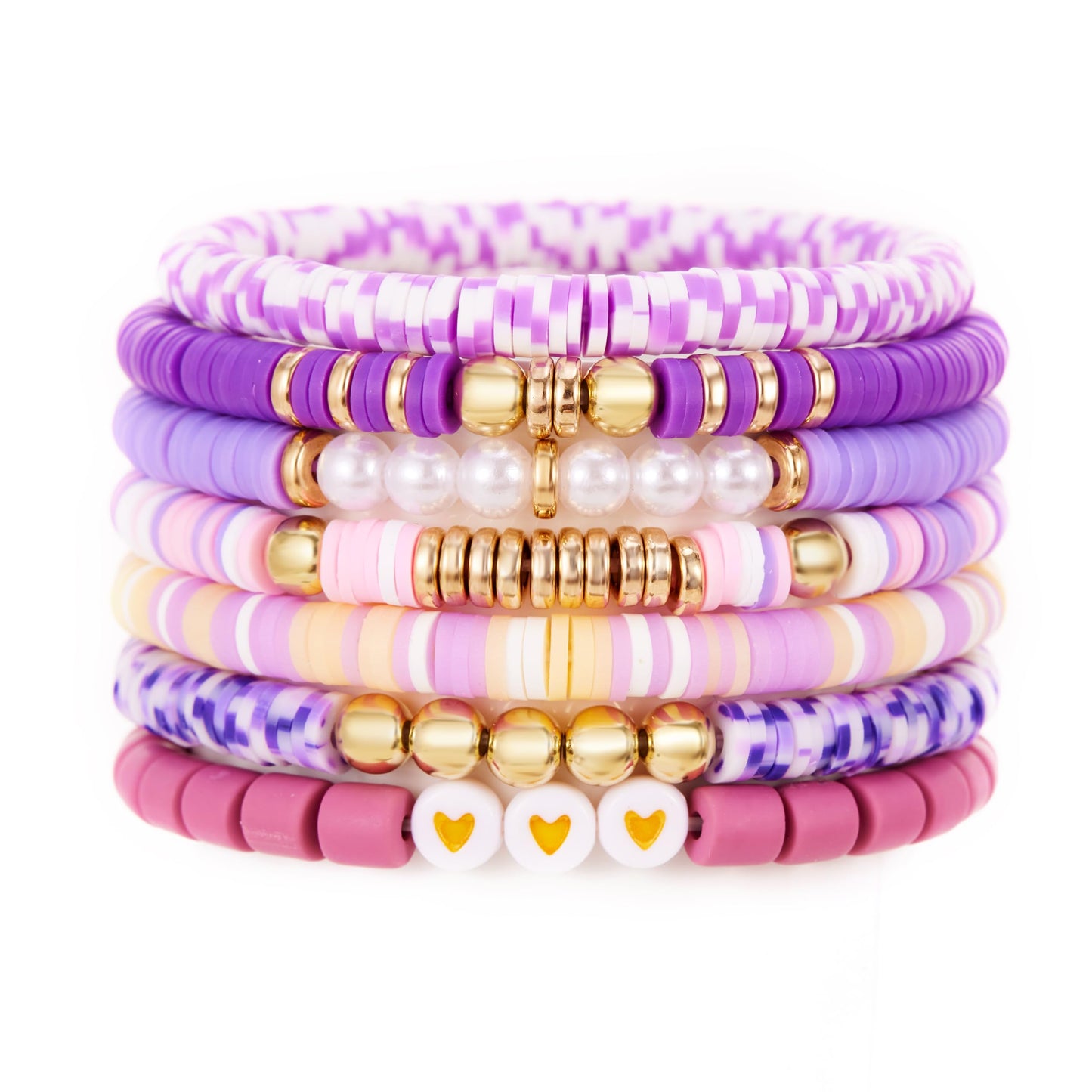 YEOSMINE Boho Heishi Clay Beaded Stretch Bracelets Stack For Women, Preppy Teens Friendship Gold Bracelets Cute Beach Surfer Accessories Bulk Set Trendy Fashion Jewelry