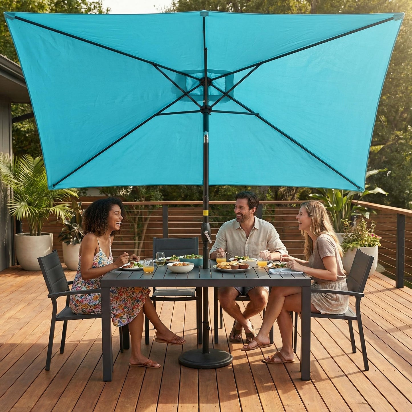 Wisteria Lane Patio Umbrella, Rectangular Patio Umbrella, Metal Pole Square Outdoor Umbrella with Crank and Push Button Tilt, Large Outdoor Umbrella with Polyester Canopy, Light Blue