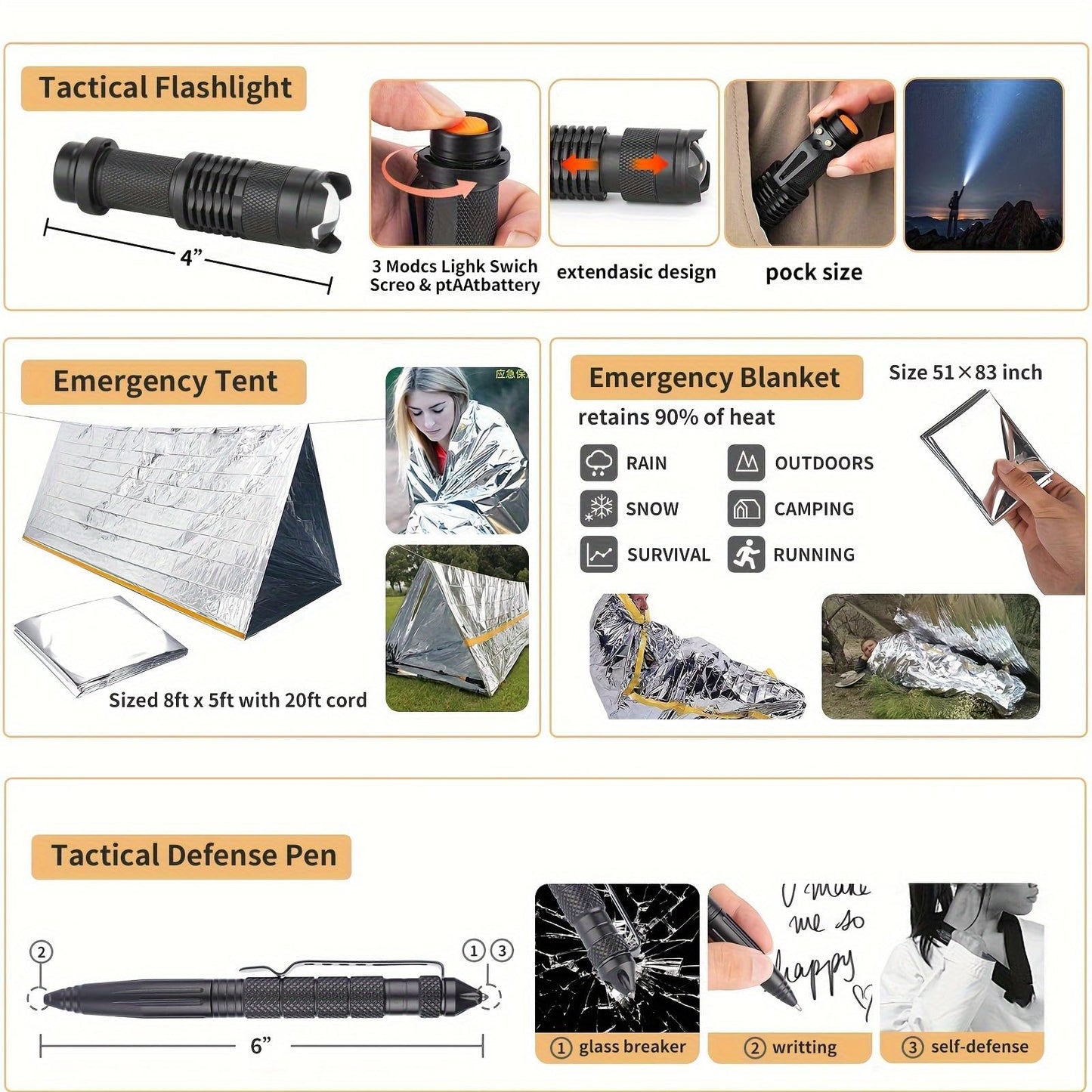 Survival Kit, 252Pcs Survival Gear First Aid Kit with Molle System Compatible Bag and Emergency Tent, Emergency Kit for Earthquake, Outdoor Adventure, Hiking, Hunting, Gifts for Men Women (Black)