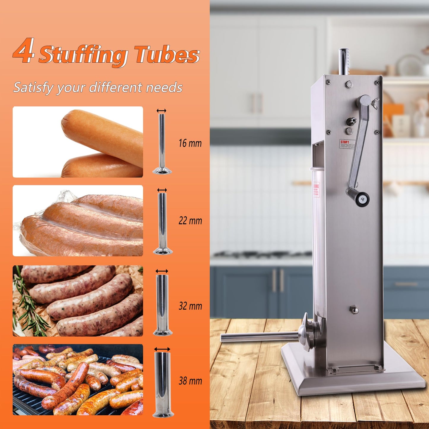 Hakka 11 Lb/5 L Sausage Stuffer 2 Speed Stainless Steel Vertical Sausage Maker