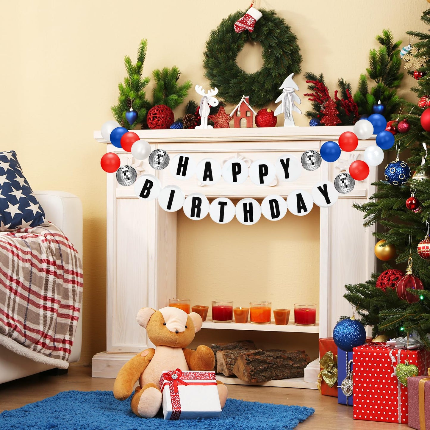 Simgoing Giant Friendship Bracelet Garland Kit DIY Banner with Letter Ball Jumbo in My Birthday Era Decorations for Classroom Graduation Party Supplies Photo Booth Backdrop(White, Red, Blue)