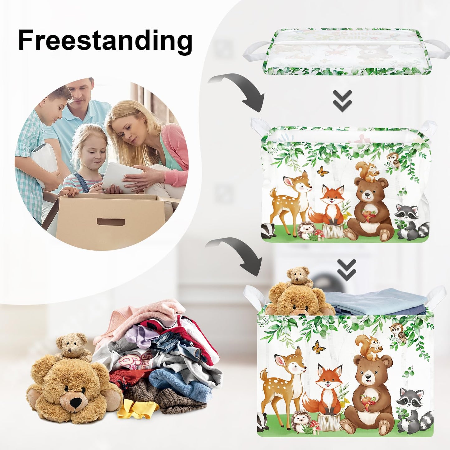 HUUMONSS Jungle Animals Laundry Hamper Large Storage Basket Cartoon Wild Zoo Collapsible Parents Organizer Kids Toy Clothes Bins for Bedroom, Bathroom, Bear, 36L
