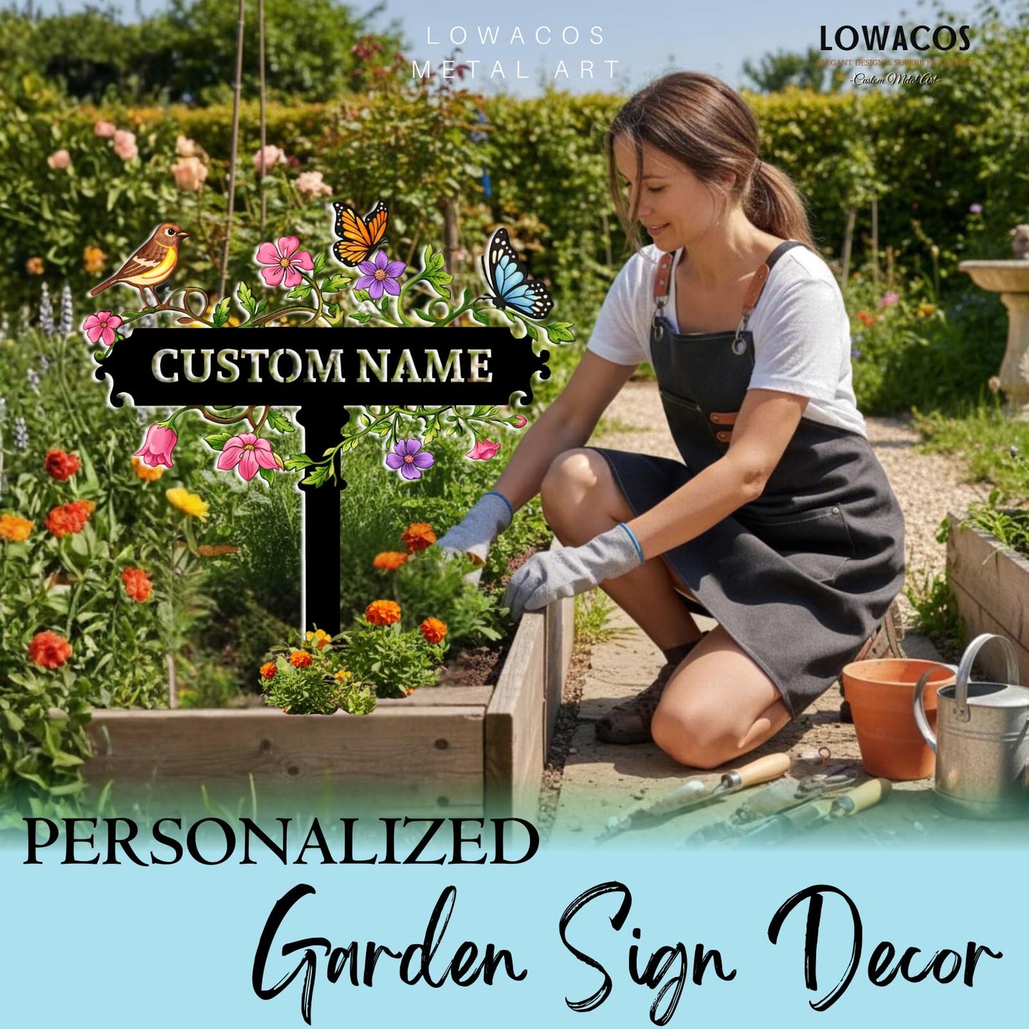 Personalized Garden Sign, Custom Garden Decor for Outside Patio Entryway, Large Rustic Metal Yard Stake Sign, Outdoor Yard Decoration, Gardening Gifts for Women Grandma Plant Lovers Housewarming