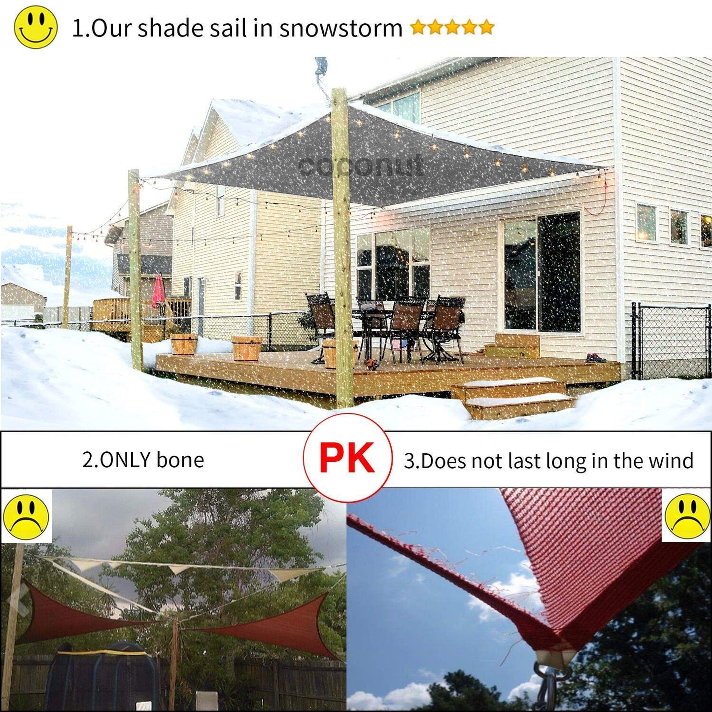 Sun Shade Sail Canopy, Patio Shade Cloth Outdoor Cover - Sunshade Fabric Awning Shelter for Pergola Backyard Garden Carport (Grey, 6' x 8' Rectangle)