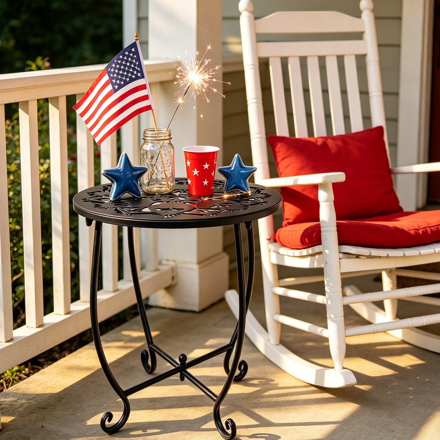 Fashion&cool Outdoor Side Tables, 14 Inch Rust-Resistant Metal Side Table for Outdoor, Round End Table Side Table for Patio Yard Porch Balcony Garden Bedside, Plant Stand (Black)