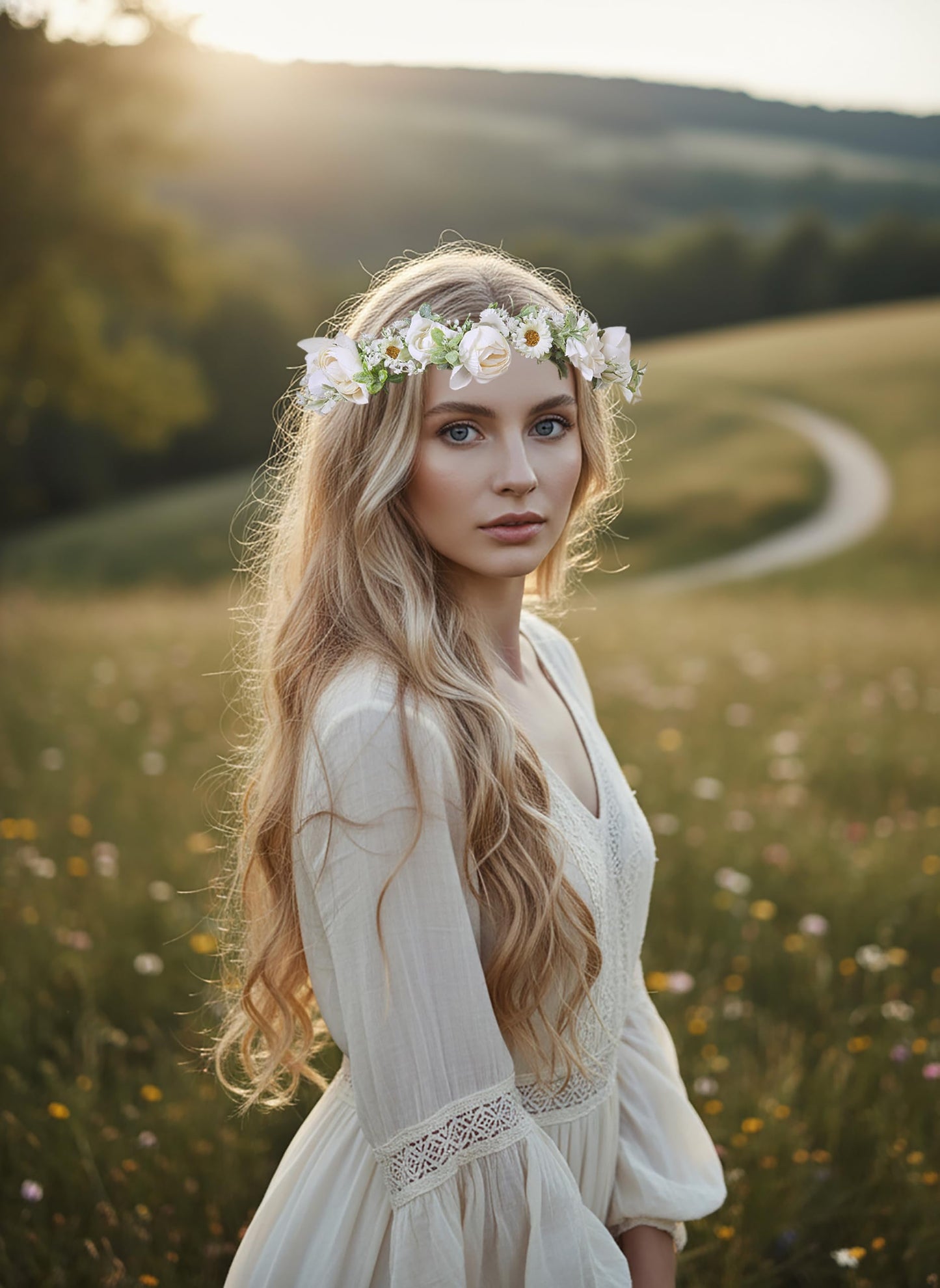 Trepveter Wedding Floral Crown Flower Crown Women Floral Headband Flower Headpiece Halo Cosplay Halloween Bridal Wedding Photo Props Renaissance Party Prom