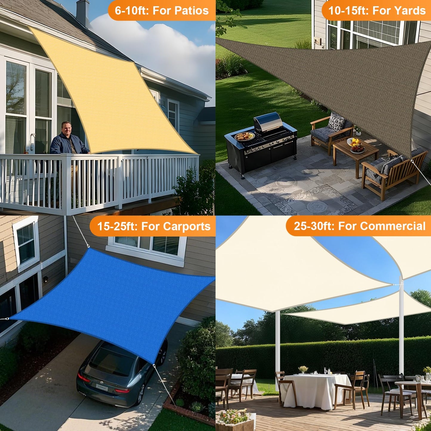 Artpuch 12'x16' Sun Shade Sail BeigeCurved Commercial Outdoor Shade Cover Cream Rectangle Heavy Duty Permeable 185GSM Backyard Shade Cloth for Patio Garden Sandbox (We Make Custom Size)