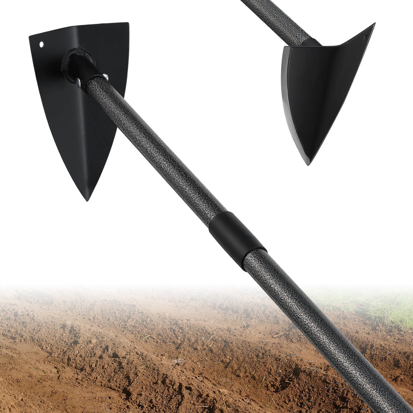 EUIJOIP Extra-Sharp Triangular Hoe - Heavy Duty Gardening & Construction Tool with 15"-60" Adjustable Stainless Steel Pole, Detachable Design for Digging, Weeding, Trenching