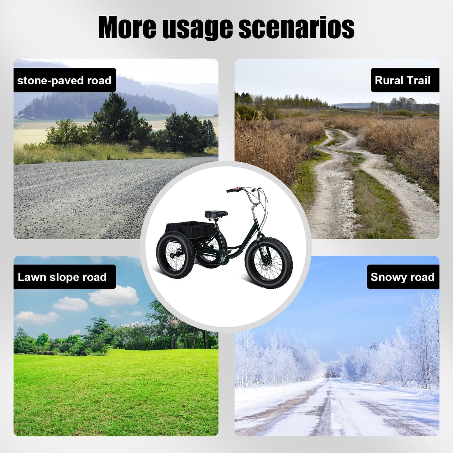 20 Inch Fat Tire Adult Tricycle, 7-Speed Heavy-Duty, 450lb Capacity,Large Cargo Basket, Dual Disc Brakes, Comfort Seat for Seniors,3 Wheel Bike with Spacious Shopping Basket Black 172cm/67.72", W: 85
