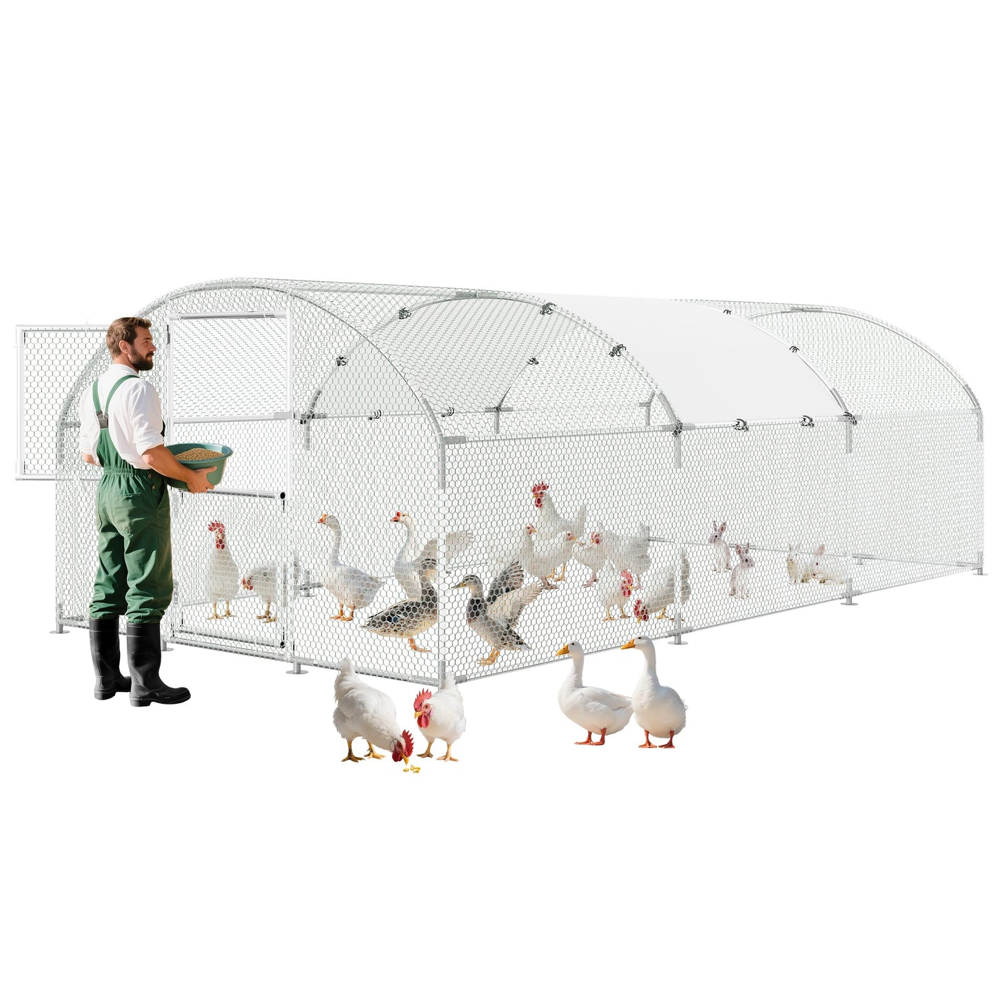 Heavy Duty Metal Chicken Coop with Split Door – Easy Feeding,9.8X 19.7X 6.6ft