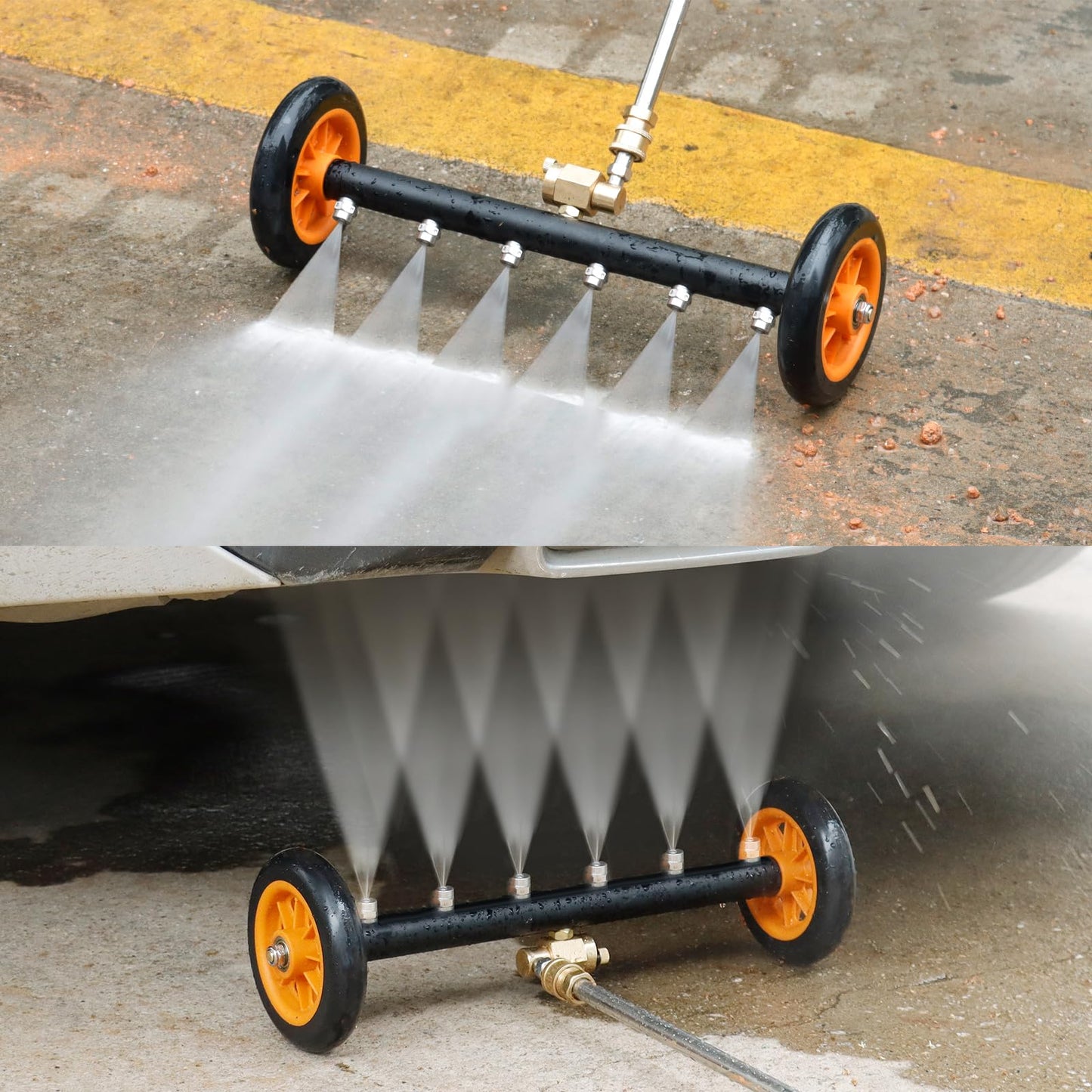 Undercarriage Pressure Washer Attachment, Siebwin 16" Dual-Function Water Broom for Pressure Washer Undercarriage Cleaner with 3 Pieces Extension Wand, 4000 PSI, Orange