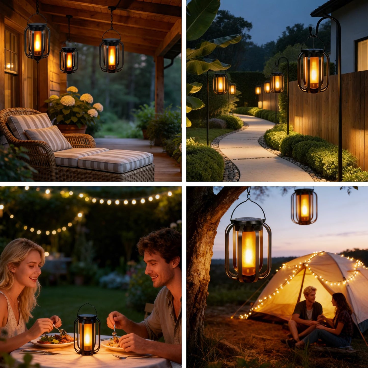 Solar Lanterns Outdoor Lights, 2 Pack Hanging Lantern with Flickering Flame, Hanging Lantern Decorative for Outside,Solar Powered Lanterns for Yard Patio Path Tree Garden Decor