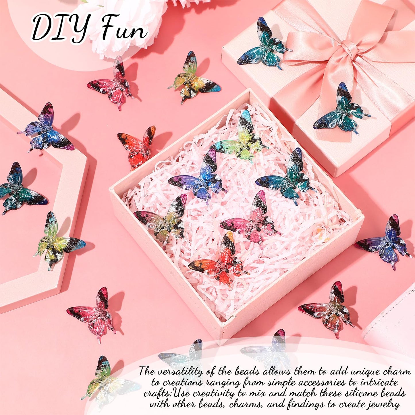 Tondiamo 60 pcs Acrylic Butterfly Beads for Pens Bulk Cute Colorful Transparent Fancy Acrylic Bead for Beaded Pen Necklace Bracelet Charms Keychain Making Jewelry Making DIY Gifts