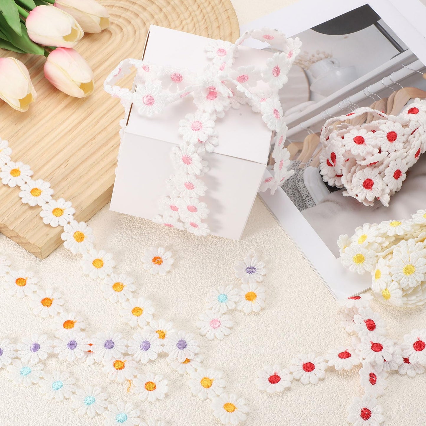 uxcell Flower Lace Trim, 5 Yards 1 Inch Wide Delicate Floral Edge Lace Trim Ribbon DIY Handmade Patchwork Ribbon Sewing Supplies Crafts, White-Purple