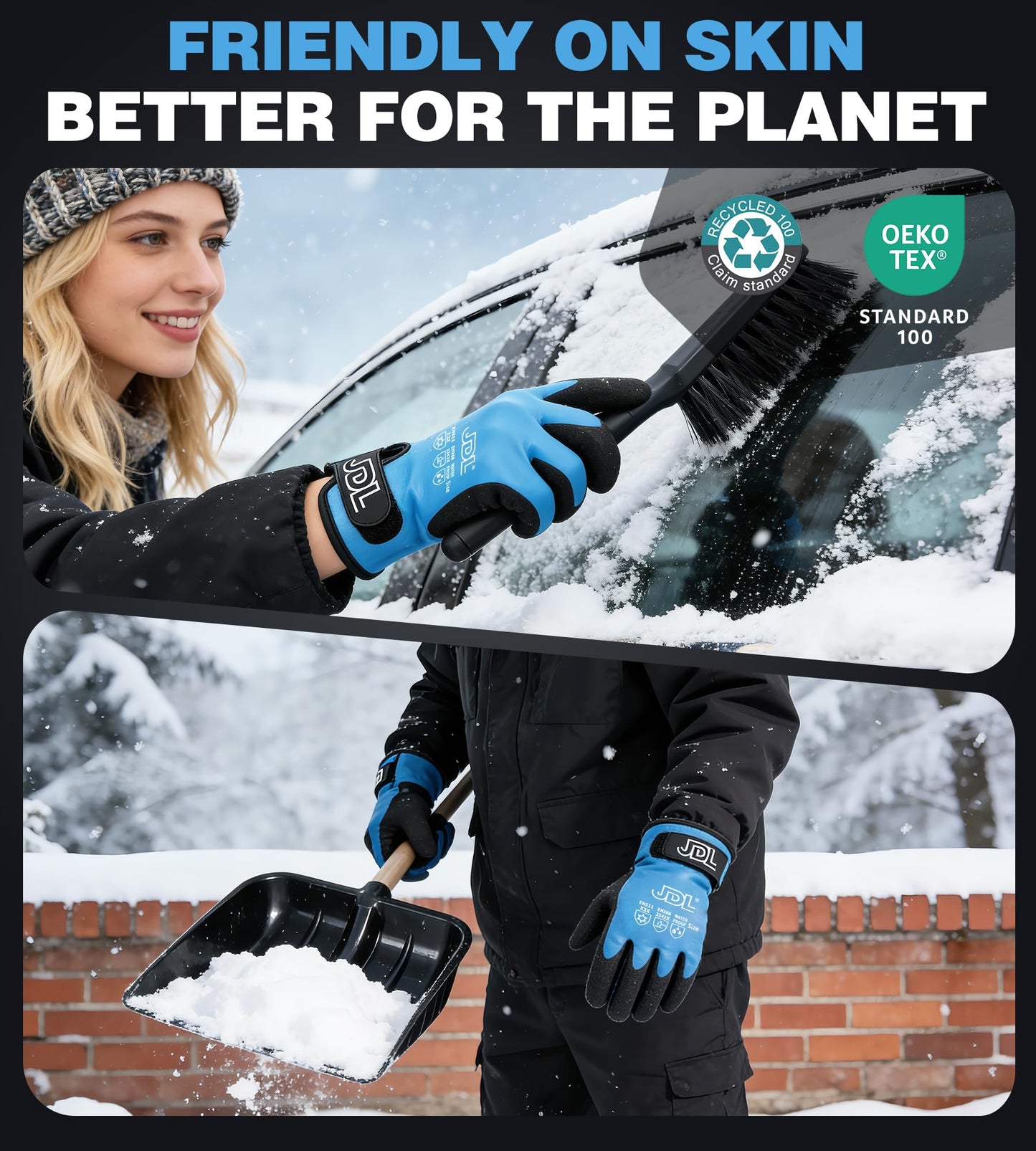JDL 100% Waterproof Winter Work Gloves for Men & Women, Thermal Insulated Freezer Gloves for Cold Weather, Super Grip Palm, Blue, XX-Large