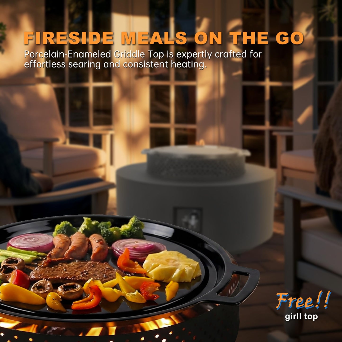 3-Piece Outdoor Fire Pit Table, 32 Inch Propane Fire Table 65,000 BTU Black Round Gas Firepit, Baking Sheet, Wind Guard and 16 inches Tank Side Table for Deck, Backyard and Pool, Black