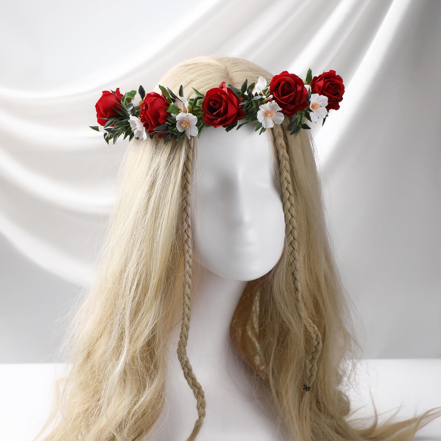KorViSHOW Rose Hair Flower Crown - Girl Flower Crown Decoration Rose Celebration Round Floral Head Bride Wedding Renaissance Festival Party Birthday Ball Photo Accessories