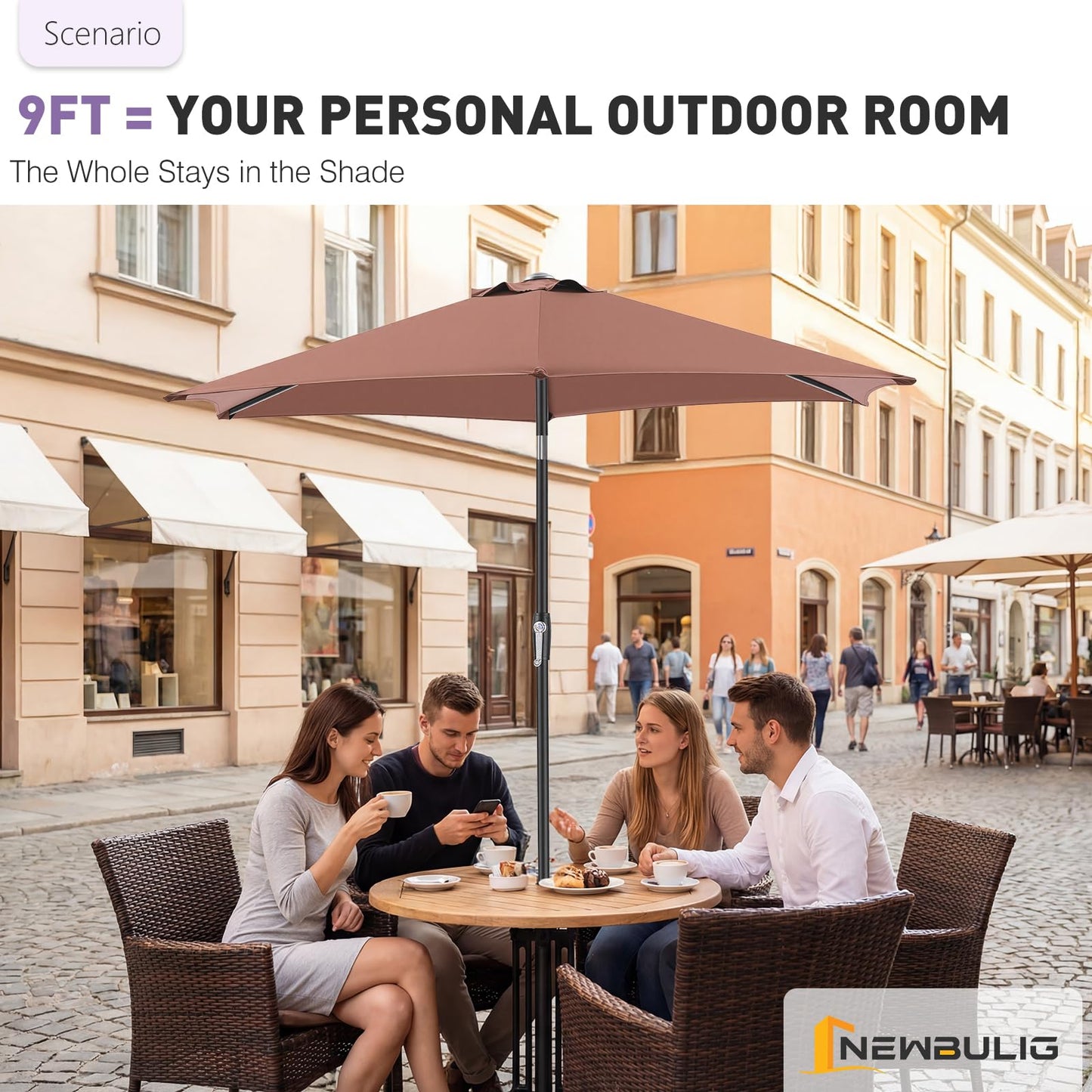 NEWBULIG 7.5FT Patio Umbrella, Outdoor Table Umbrellas with Push Button Tilt and Crank, 6 Sturdy Ribs, Waterproof, UV Protection and Fade Resistant, for Pool, Garden, Market, Backyard