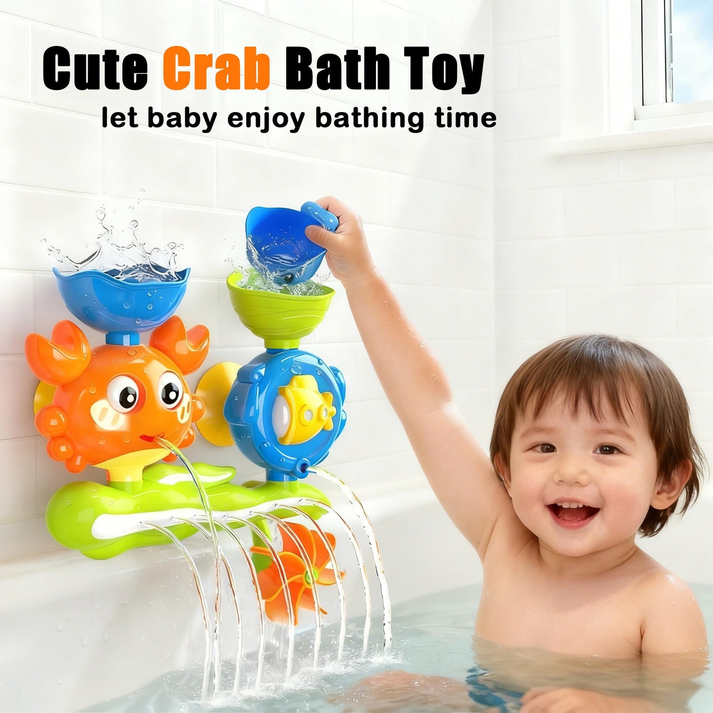 Baby Bath Toys for Kids Ages 1-3, Crab Bathtub Water Toys for Toddler 2-4, Mold Free Bath Toys W/ Suction Cup for Babies 6-12 Months Boys Girls Infant Gifts (Orange)