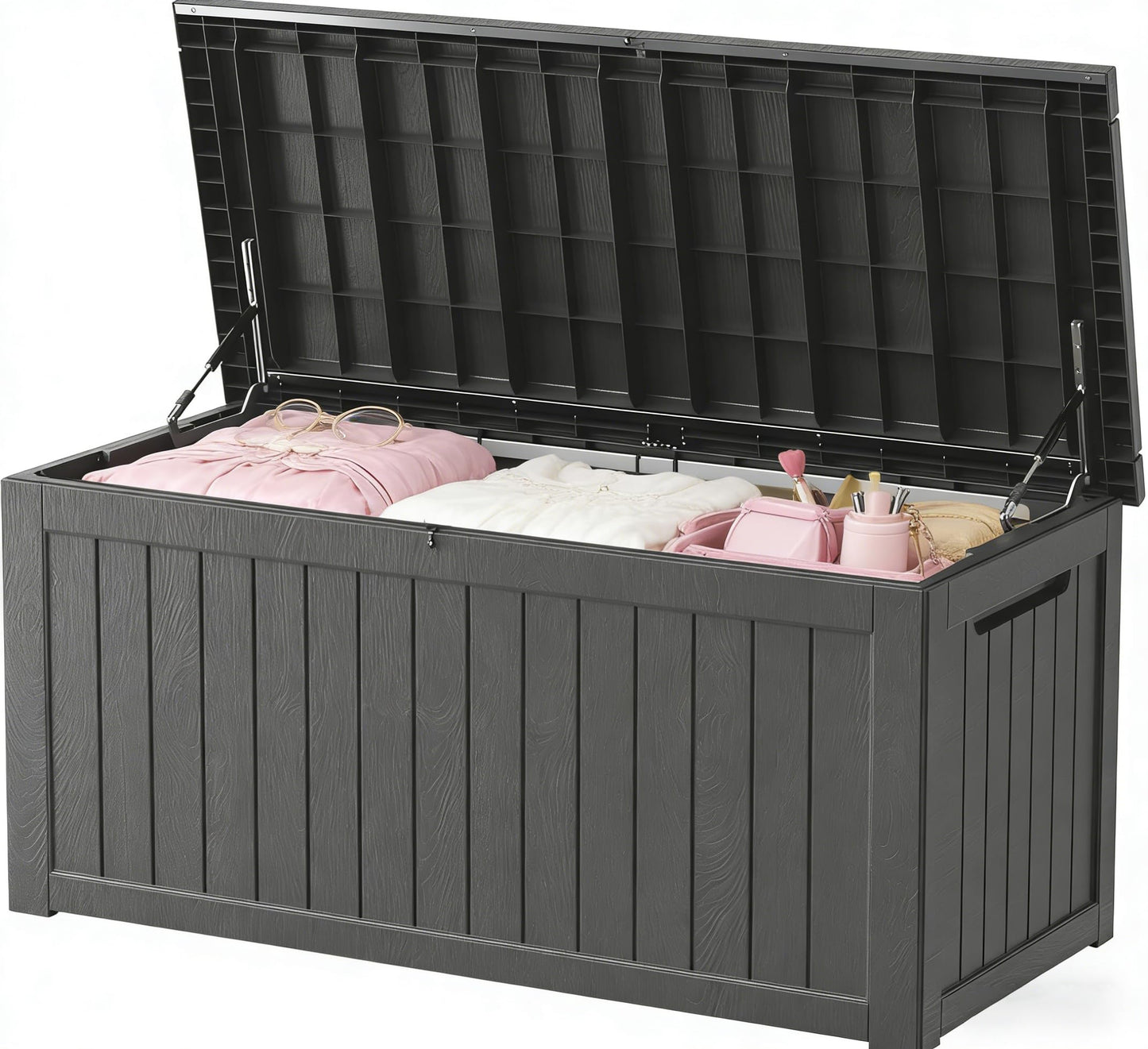 PATIOEASY Outdoor Storage Box 275GAL Waterproof Resin Deck Box,Pool Accessories Supplies，UV-Resistant Lockable Package Delivery Bin for Garden Tools,Large Patio Outside Cushions,Chest,Furniture,Black