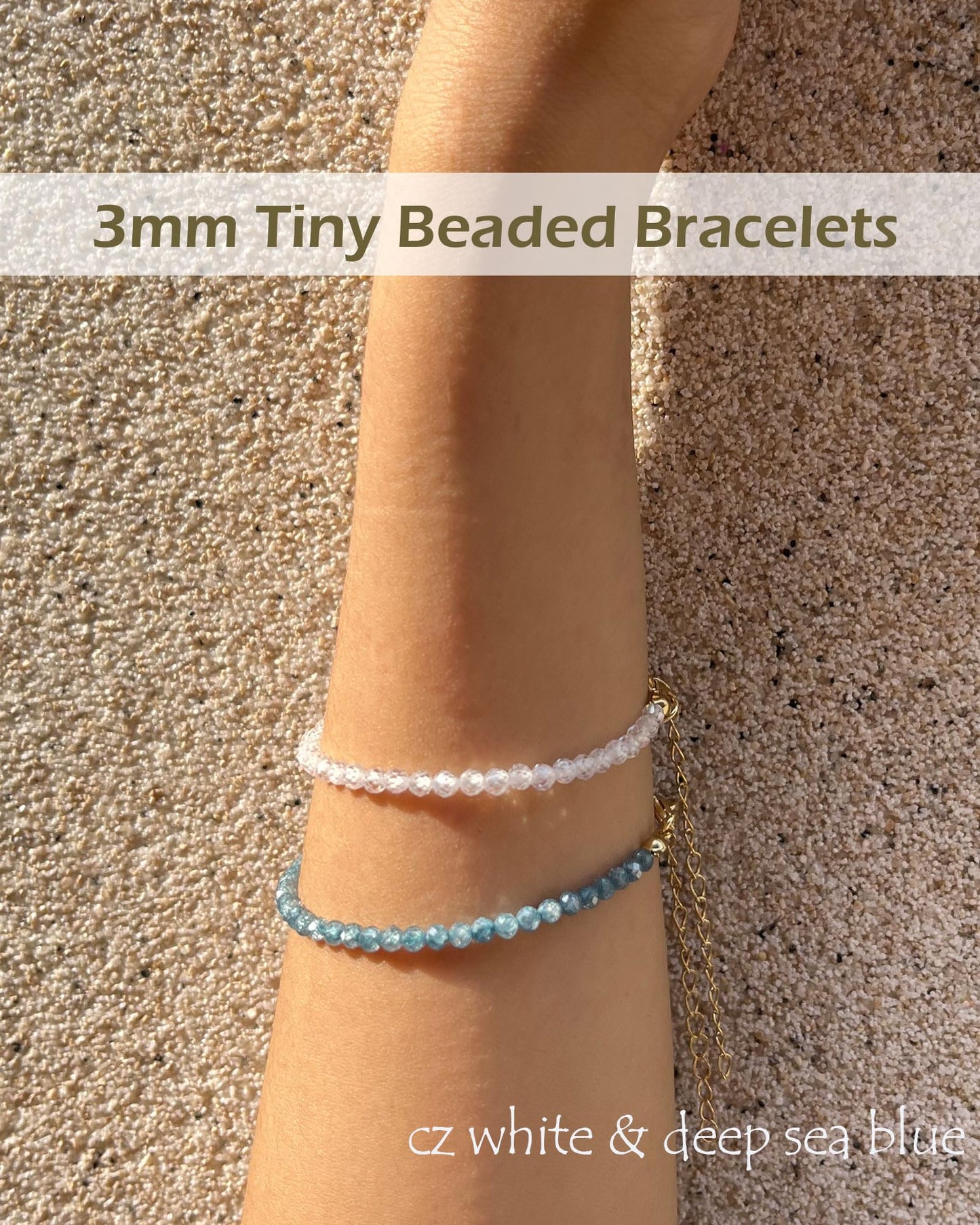 Dark Blue Beaded Bracelets for Women Gem Beaded 14k Gold Plated Bracelet Dainty Valentines Mother Gifts Inspirational Ocean Jewelry, Deep Sea Blue