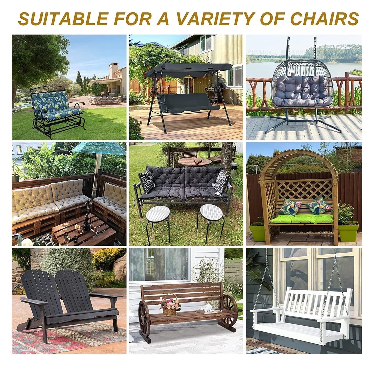 YXMKJOS Swing Cushion Replacement Outdoor Porch Waterproof Bench Cushion 2-3 Seater Washable Bench Replacement Cushions for Outdoor Patio Porch Swing Cushions