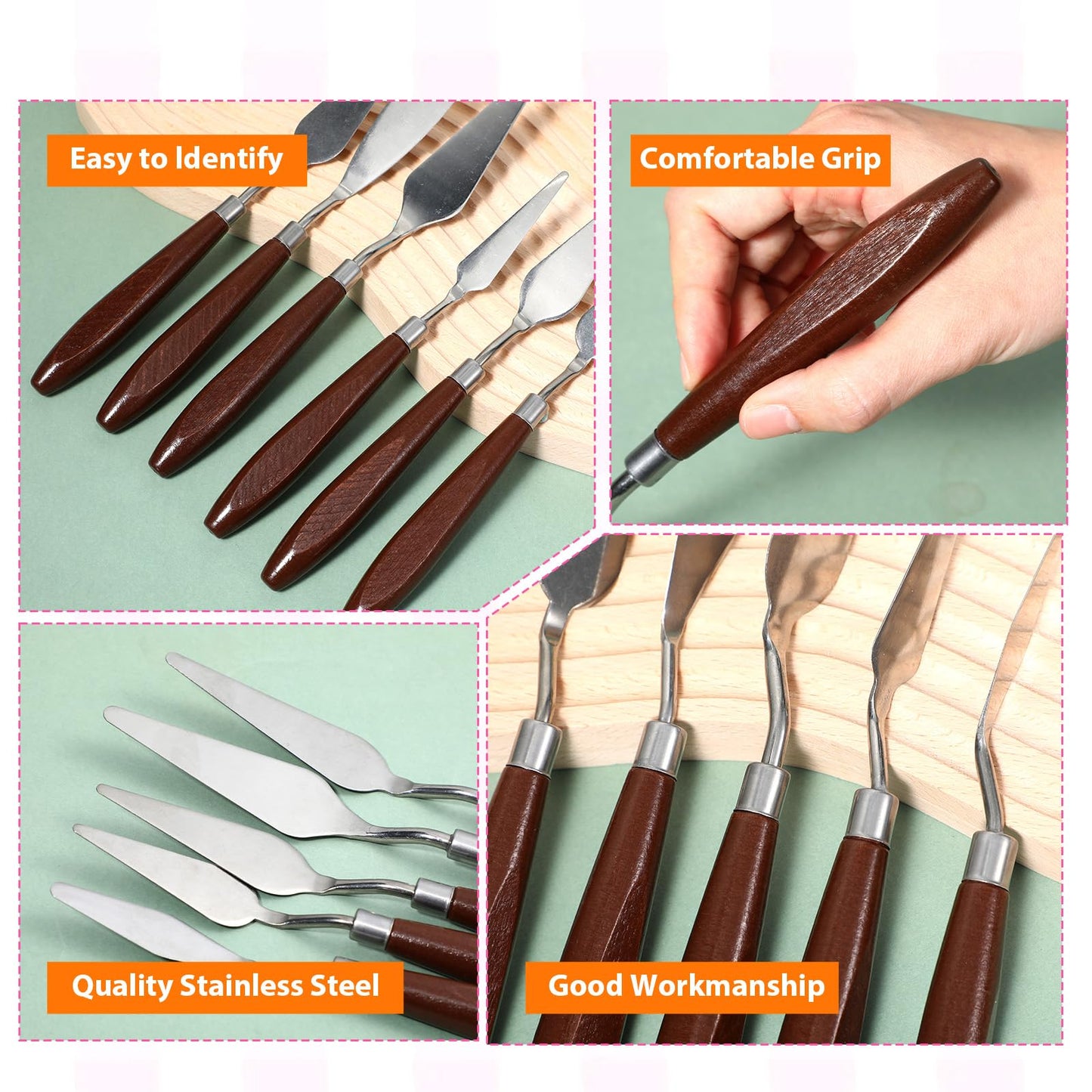 27 Piece Stainless Steel Palette Knife Set, Painting Knives with Plastic Handles, Art Spatula Pallet Knives for Oil, Acrylic Paint, Color Mixing Tools, Painting Accessories