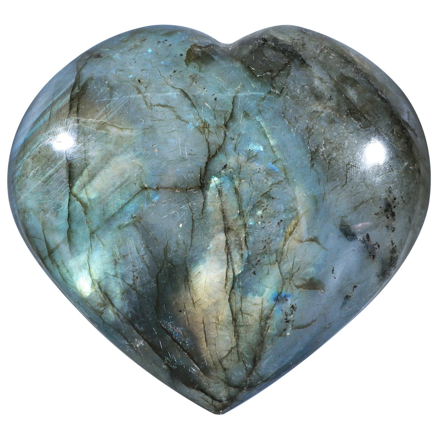 Nupuyai 2.36"-3.35" Natural Labradorite Heart Stone, Polished Worry Palm Stone for Anxiety Relief, Reiki Healing Crystal Meditation & Positive Energy Feng Shui Decor for Home Office, 201g-300g