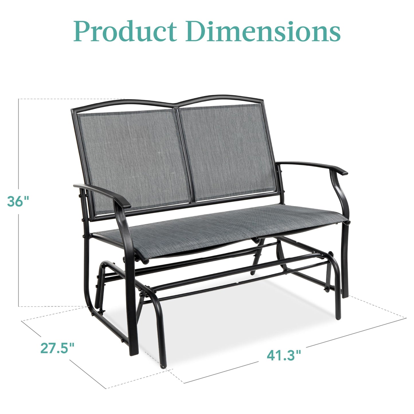 Best Choice Products 2-Person Outdoor Patio Swing Glider Steel Bench Loveseat Rocker for Deck, Porch w/Textilene Fabric, Steel Frame - Gray