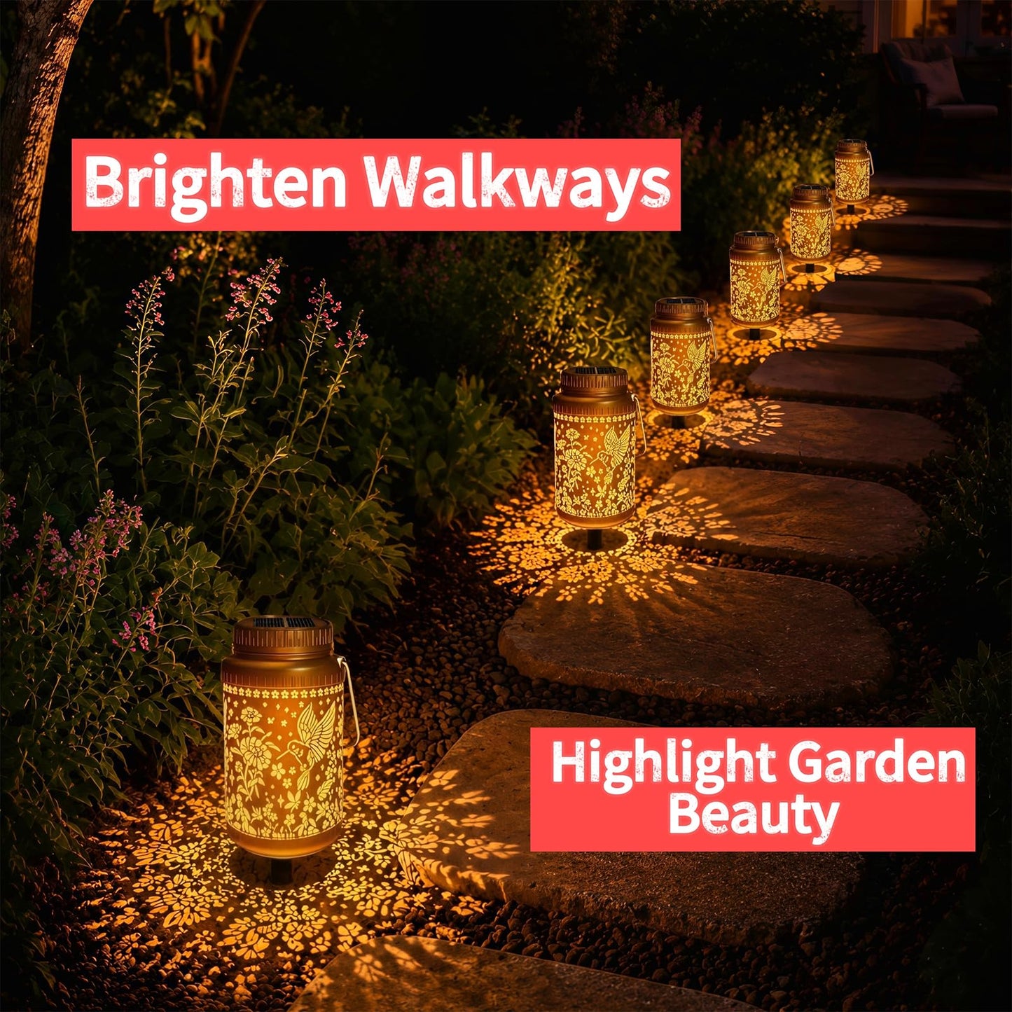 Cooo 2 Pack Solar Lanterns Outdoor Waterproof Hummingbird Red_Sage Solar Pathway Lights Landscape Path Christmas Gifts for Women Mom Grandma Outdoor Table Lamps Garden Yard Backyard Decor -Rose Gold