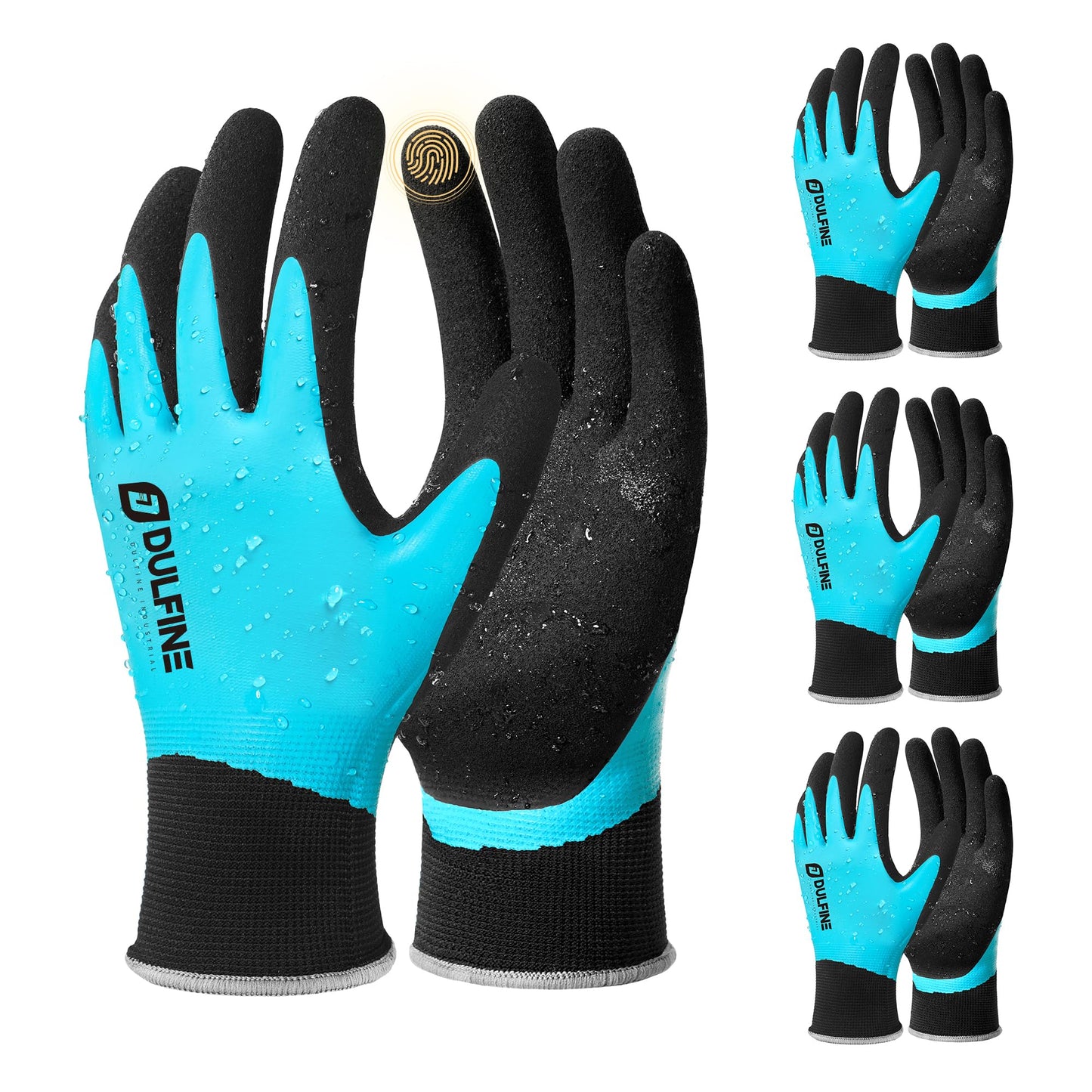 DULFINE Waterproof Work Gloves for Men and Women,3 Pairs PackTouch Screen Rubber Coated Non-slip Garden Gloves, Outdoor Construction(Large)