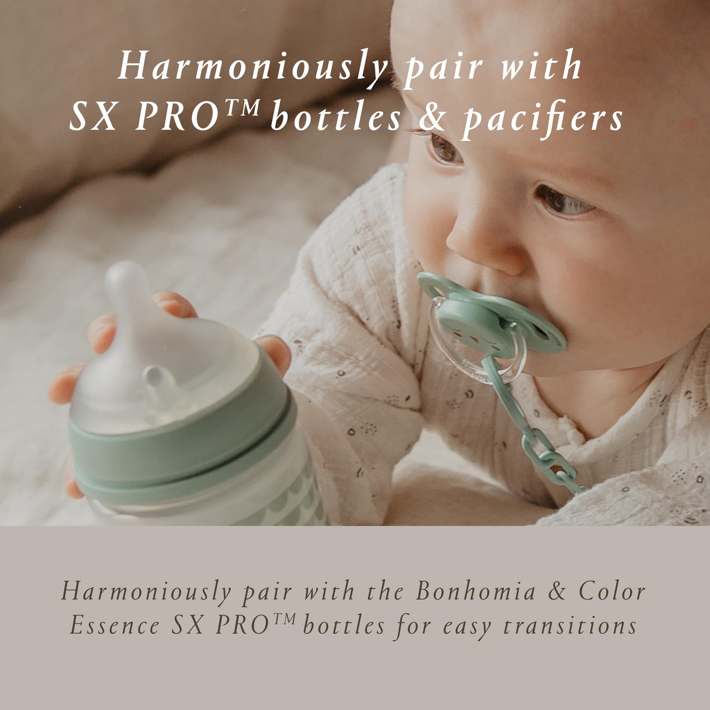 Suavinex Bonhomia SX PRO Physiological Pacifier, Supports Breastfeeding Babies, Pacifiers 0-6 Months, 2 Pack Baby Pacifier, Baby Accessories, (Mint/Beige)