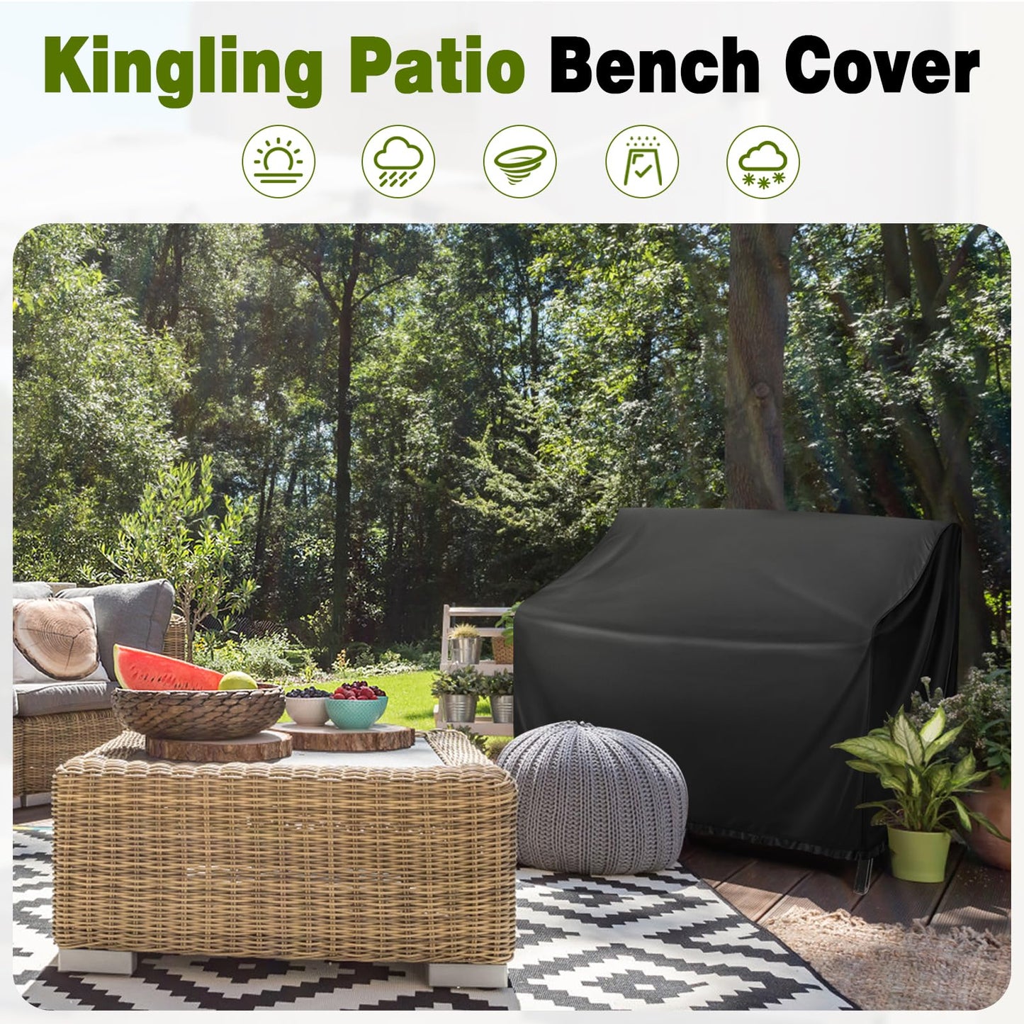 Kingling Outdoor Bench Covers, Patio Loveseats Cover Waterproof Bench Covers for Outdoor Furniture Glider Chair Sofa Cover, 48" W x 29" D x 36" H Black