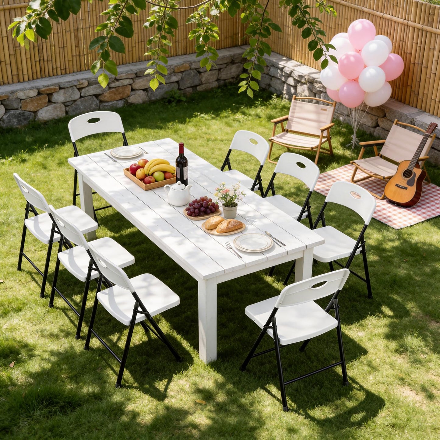 Plastic Folding Chair 4 Pack, Outdoor Sturdy Metal White Folding Chairs for Outside Indoor, Portable 350 lbs Capacity Heavy Duty Foldable Commercial Seating for Picnic, Party, Patio, White