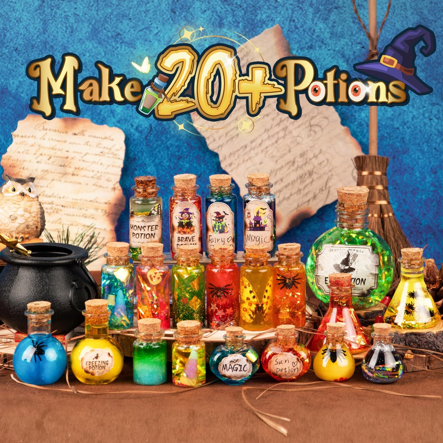 Alritz Science Potion Kits for Kids - 23 Magic Mix Potion Bottles, Witches Cauldron, Birthday Party Decorations Gifts Toys for Boys Girls 8 9 10 11+ Years Old