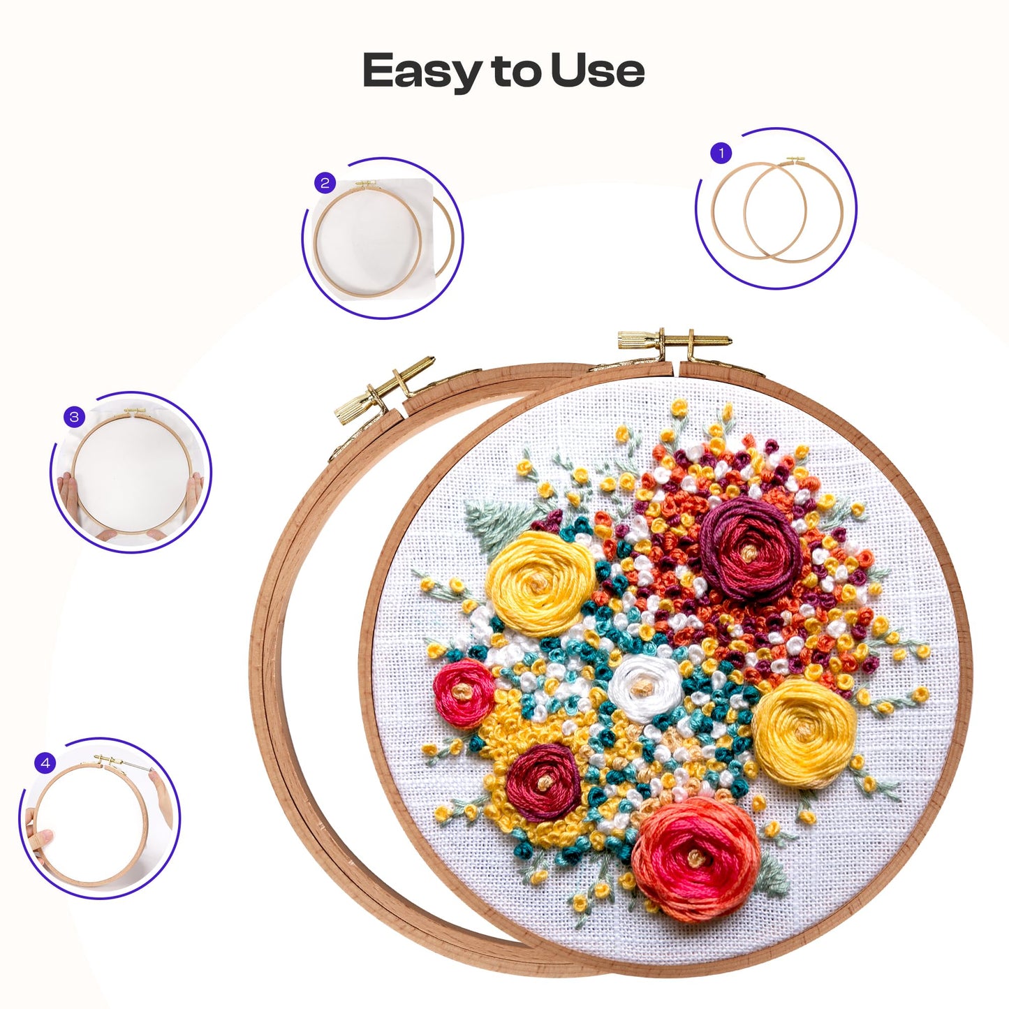 Caydo 3 Pieces Beech Wood Embroidery Hoops Set, 7 Inch to 9 Inch Round Embroidery Hoop Cross Stitch Hoop Rings for Embroidery, Sewing and Home Ornaments