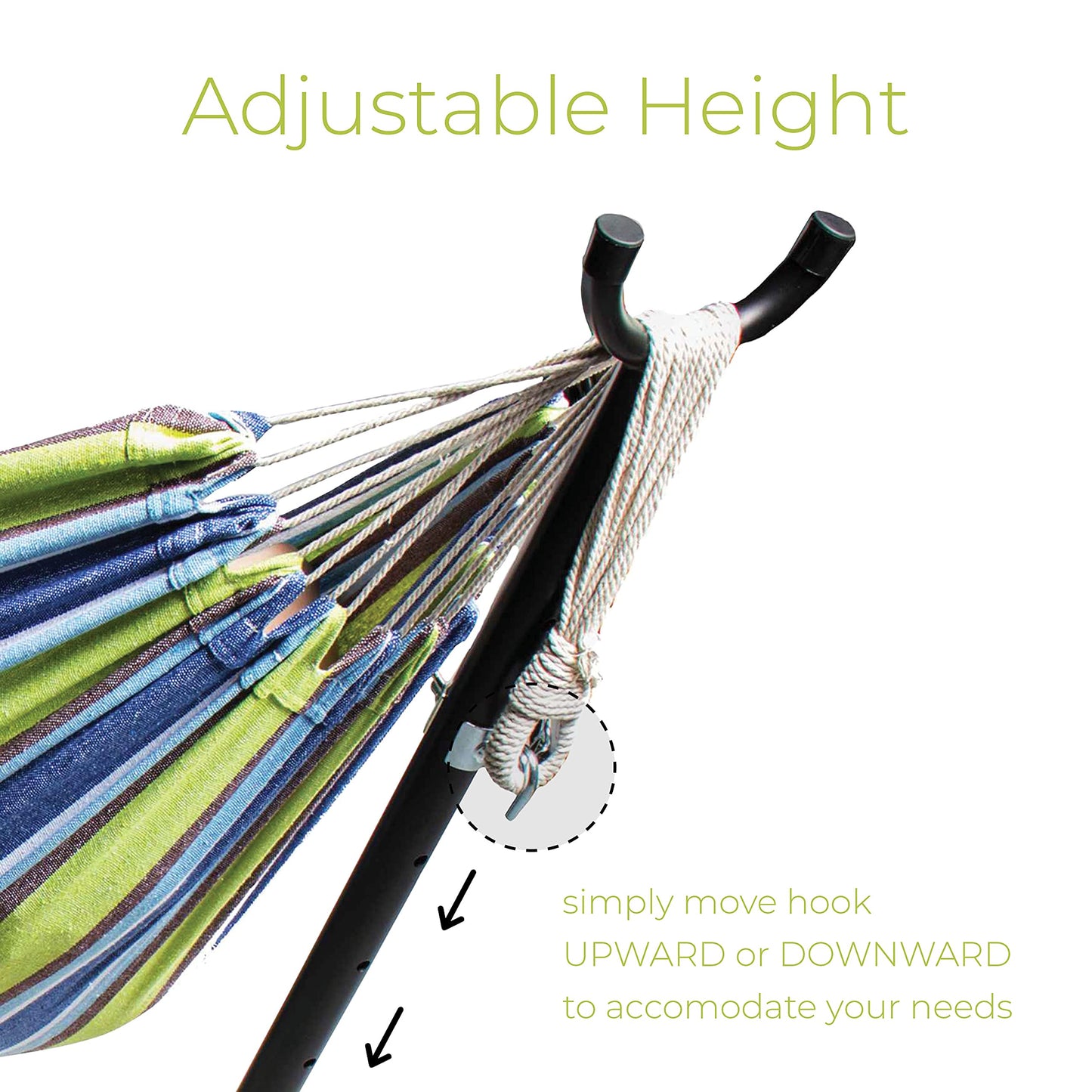 Backyard Expressions Double Camping Hammock with Steel Stand & Carrying Bag, Adjustable Height, Ultra Soft Cotton Blend, 550 lb Capacity, Indoor & Outdoor Portable Hammock
