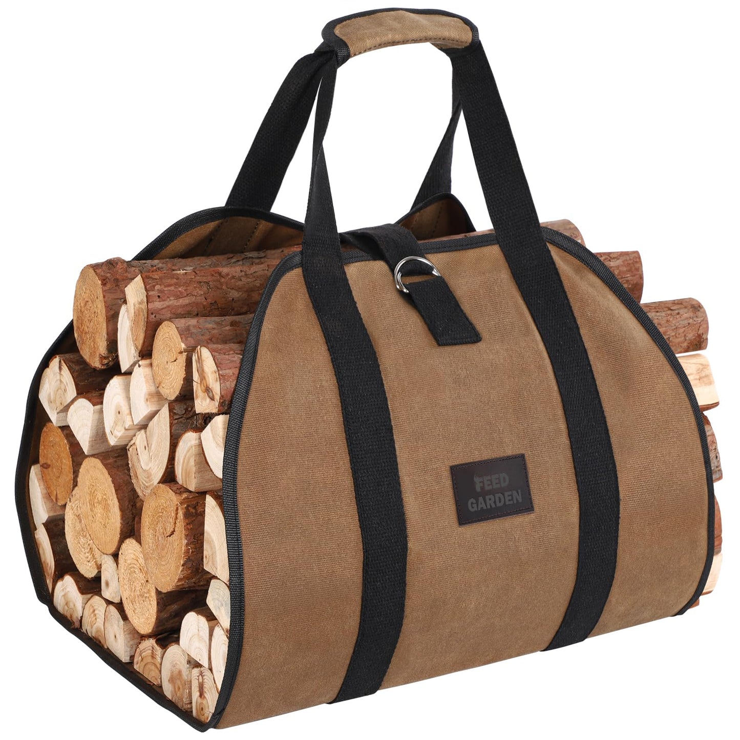 FEED GARDEN Firewood Carrier Bag Heavy Duty Waxed Canvas Log Carrier for Firewood Large Log Tote Fire Wood Carrying Bag with Handles for Easy Transport Carrying and Wood Stove Accessories