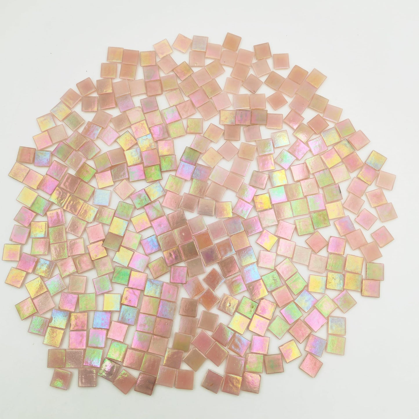 320PCS Square Iridescent Stained Glass Mosaic Tiles, 1.1LB Mosaic Tiles for DIY Crafts, 0.6" Bright Mosaic Glass Pieces for Art Craft and Home Decorations (Iridescent Light Pink F434, 0.6")